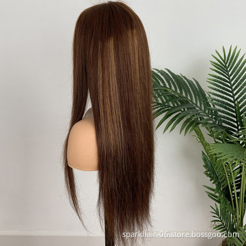 13x6 Pre-Plucked Straight Brown And Blonde Highlight Human Hair Wig #4/30 Highlighted Wigs Blonde Highlight Wig Lace Front